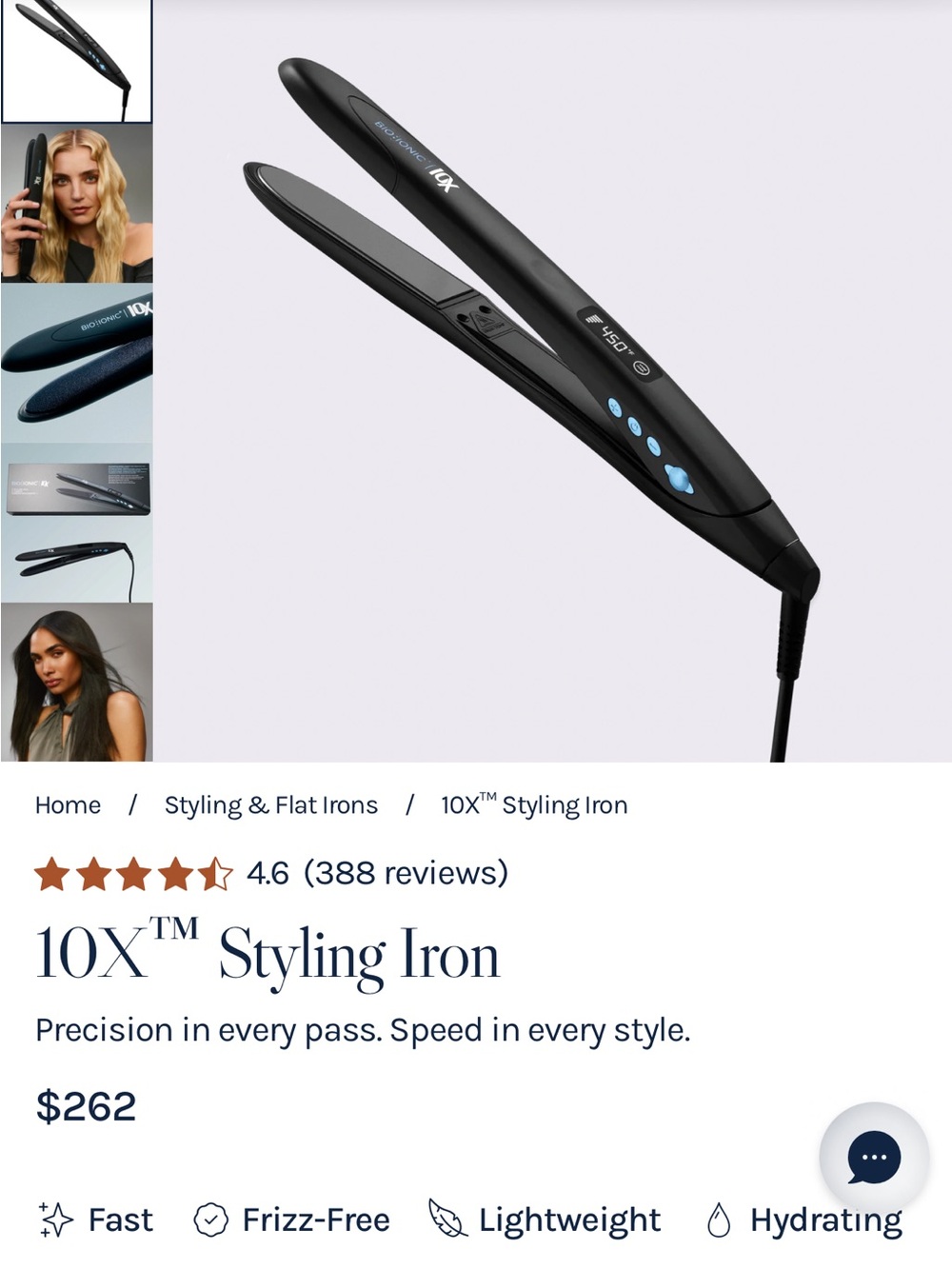 Bio ionic 10x flat iron